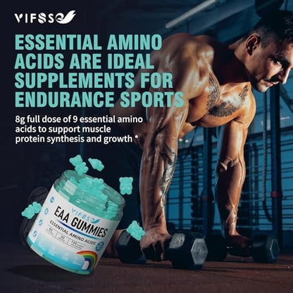 VIFSSG EAA Gummies 120 Gummies (Blaue Himbeere) – Essentielle Aminosäuren & BCAA – Non-GMO, Glutenfrei, Vegetarierfreundlich