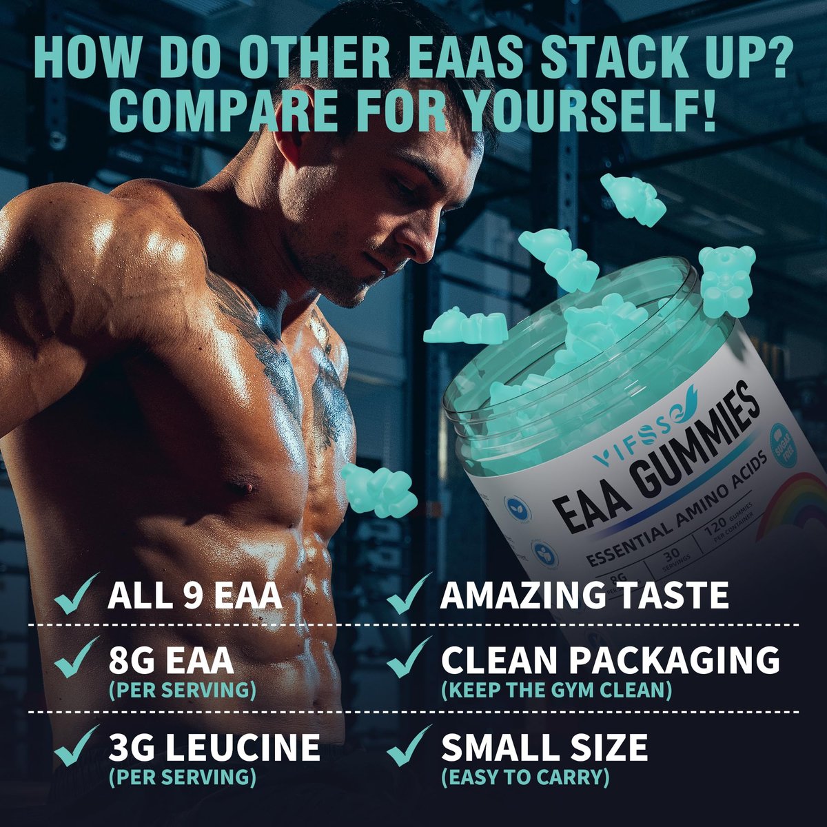 VIFSSG EAA Gummies 120 Gummies (Blaue Himbeere) – Essentielle Aminosäuren & BCAA – Non-GMO, Glutenfrei, Vegetarierfreundlich