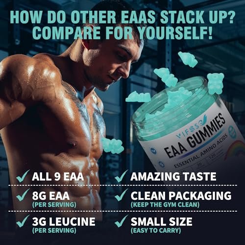 VIFSSG EAA Gummies 120 Gummies (Blaue Himbeere) – Essentielle Aminosäuren & BCAA – Non-GMO, Glutenfrei, Vegetarierfreundlich