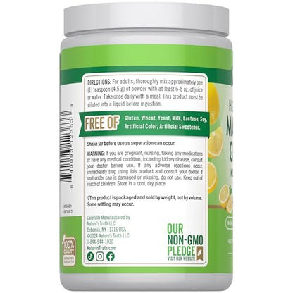 Nature's Truth Magnesium Glycinat Pulver | 170 g | Zitronengeschmack | Hohe Absorption | Vegan, Nicht-GVO, Glutenfrei