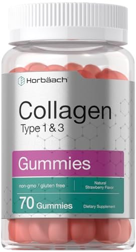 Horbäach Kollagen Gummibärchen | 70 Stück | Erdbeergeschmack | für Frauen und Männer | Kollagenpeptide Typ 1 und 3 | Nicht-GVO, glutenfreies Nahrungsergänzungsmittel