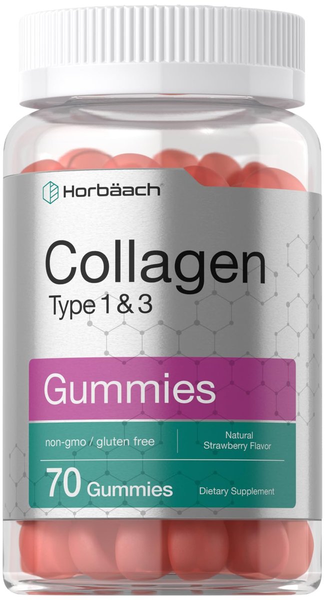 Horbäach Kollagen Gummibärchen | 70 Stück | Erdbeergeschmack | für Frauen und Männer | Kollagenpeptide Typ 1 und 3 | Nicht-GVO, glutenfreies Nahrungsergänzungsmittel