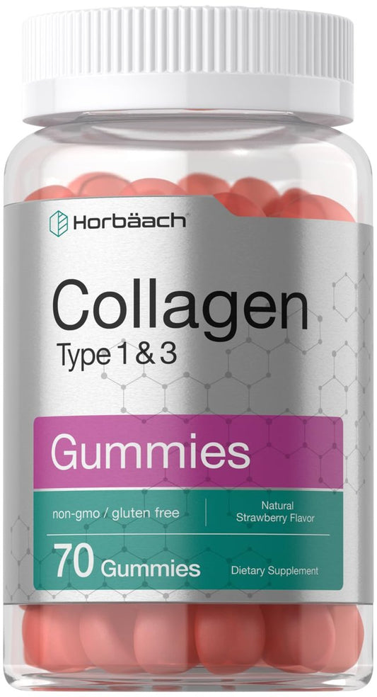 Horbäach Kollagen Gummibärchen | 70 Stück | Erdbeergeschmack | für Frauen und Männer | Kollagenpeptide Typ 1 und 3 | Nicht-GVO, glutenfreies Nahrungsergänzungsmittel