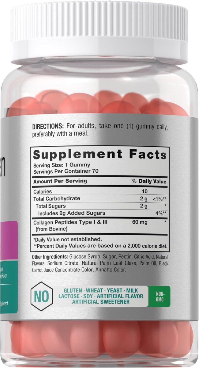 Horbäach Kollagen Gummibärchen | 70 Stück | Erdbeergeschmack | für Frauen und Männer | Kollagenpeptide Typ 1 und 3 | Nicht-GVO, glutenfreies Nahrungsergänzungsmittel
