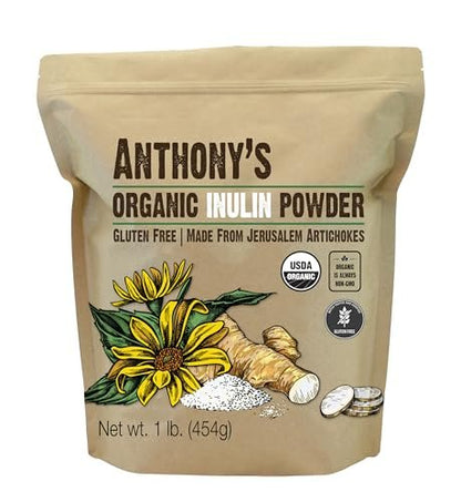 Anthonys Bio Inulin Pulver – 1 Pfund (454 g) Ballaststoff-Pulver, Präbiotikum