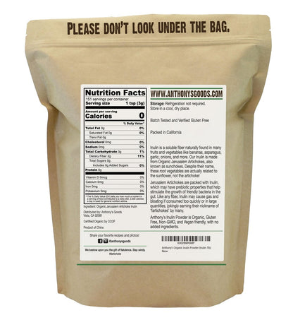 Anthonys Bio Inulin Pulver – 1 Pfund (454 g) Ballaststoff-Pulver, Präbiotikum
