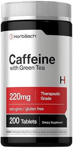 Horbäach Koffeinpillen 200 mg mit Grüntee – 200 Tabletten, Vegetarisch, Nicht-GVO & Glutenfrei