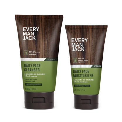 Every Man Jack Tägliche Gesichtsreinigung & Feuchtigkeitscreme Set für Männer – Hydratisierende Hautpflege-Routine mit Hyaluronsäure, Niacinamid & Aloe