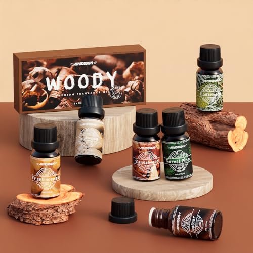 Woody Essential Oils Set von ARVIDSSON – Holzige Duftöle für Kerzen, Diffuser & Aromatherapie – Sandelholz, Leder, Teakholz, Weihrauch, Zedernholz, Kiefer für Männer und Frauen