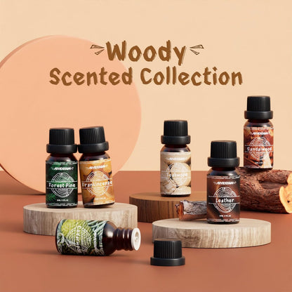 Woody Essential Oils Set von ARVIDSSON – Holzige Duftöle für Kerzen, Diffuser & Aromatherapie – Sandelholz, Leder, Teakholz, Weihrauch, Zedernholz, Kiefer für Männer und Frauen