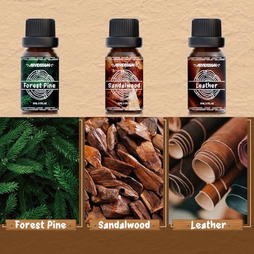 Woody Essential Oils Set von ARVIDSSON – Holzige Duftöle für Kerzen, Diffuser & Aromatherapie – Sandelholz, Leder, Teakholz, Weihrauch, Zedernholz, Kiefer für Männer und Frauen
