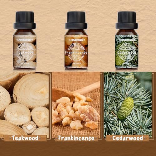 Woody Essential Oils Set von ARVIDSSON – Holzige Duftöle für Kerzen, Diffuser & Aromatherapie – Sandelholz, Leder, Teakholz, Weihrauch, Zedernholz, Kiefer für Männer und Frauen