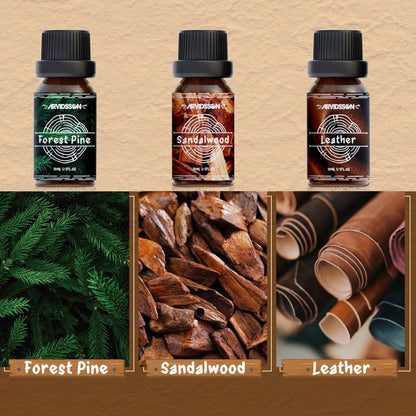 Woody Essential Oils Set von ARVIDSSON – Holzige Duftöle für Kerzen, Diffuser & Aromatherapie – Sandelholz, Leder, Teakholz, Weihrauch, Zedernholz, Kiefer für Männer und Frauen