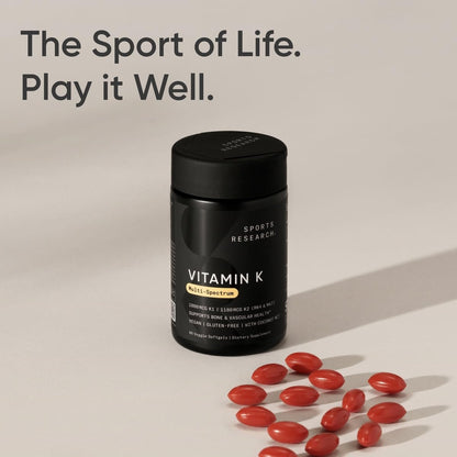 Sports Research Vitamin K Multi-Spectrum – Drei Arten von Vitamin K: K1, K2 MK-4 & K2 MK-7 – Vegane Plantgel-Kapseln – 60 Softgels
