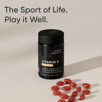 Sports Research Vitamin K Multi-Spectrum – Drei Arten von Vitamin K: K1, K2 MK-4 & K2 MK-7 – Vegane Plantgel-Kapseln – 60 Softgels