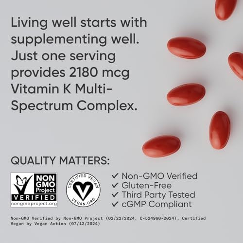 Sports Research Vitamin K Multi-Spectrum – Drei Arten von Vitamin K: K1, K2 MK-4 & K2 MK-7 – Vegane Plantgel-Kapseln – 60 Softgels