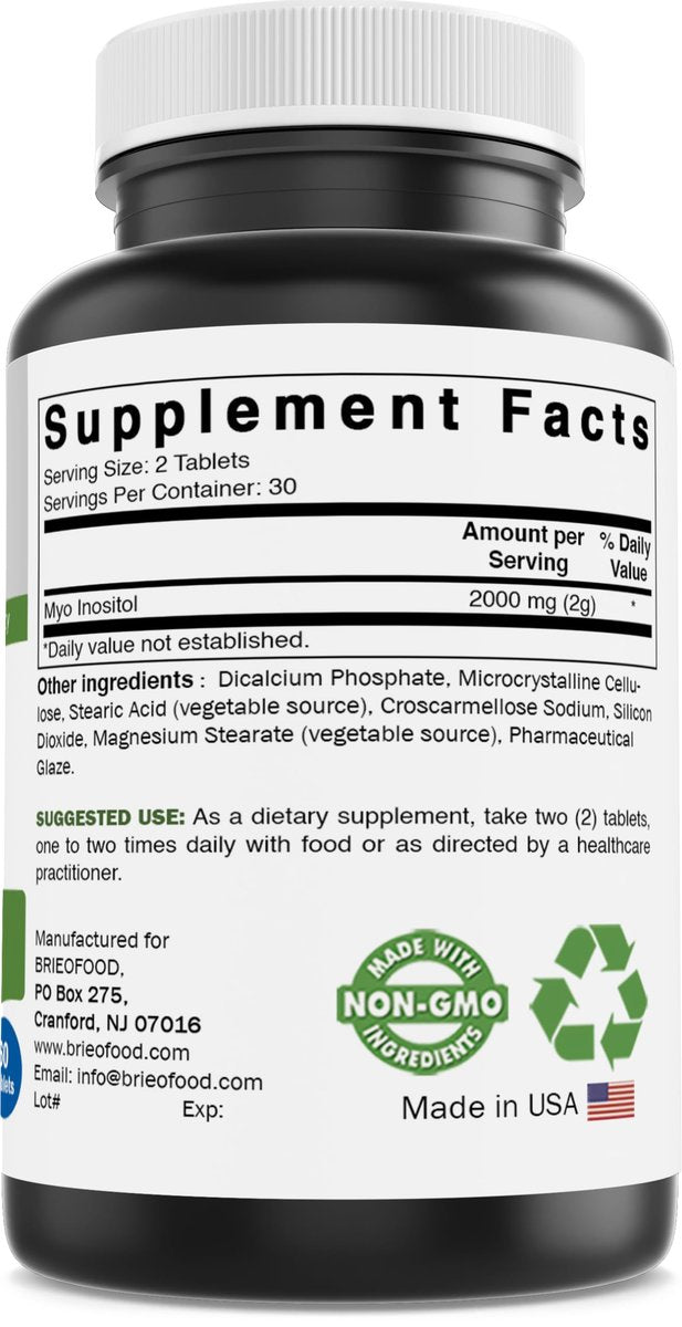Brieofood Myo-Inositol 2000 mg pro Portion – 60 Tabletten – Laborgeprüft