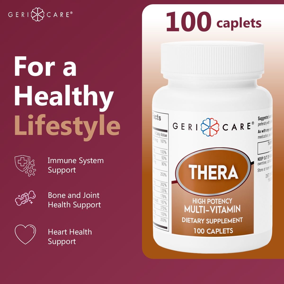 GeriCare Thera Hochdosiertes Multivitamin-Caplets – Vitamine und Mineralstoffe für maximale Nährstoffversorgung und antioxidativen Schutz, 100 Stück (1er-Pack)