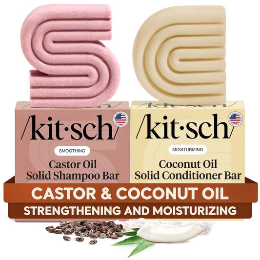 Kitsch Rizinusöl Shampoo-Bar & Kokosöl Conditioner-Bar – Pflegendes Shampoo und Conditioner Set für trockenes, geschädigtes Haar – Stärkende Haarpflege, feuchtigkeitsspendend & tiefenwirksam – 2er Set