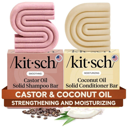 Kitsch Rizinusöl Shampoo-Bar & Kokosöl Conditioner-Bar – Pflegendes Shampoo und Conditioner Set für trockenes, geschädigtes Haar – Stärkende Haarpflege, feuchtigkeitsspendend & tiefenwirksam – 2er Set