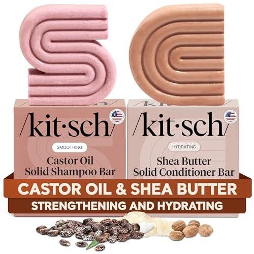 Kitsch Rizinusöl Shampoo & Sheabutter Conditioner Bar – Feuchtigkeitsspendendes Shampoo und Conditioner Set – Ohne Parabene, Silikone, Sulfate – Hergestellt in USA – 2er Set
