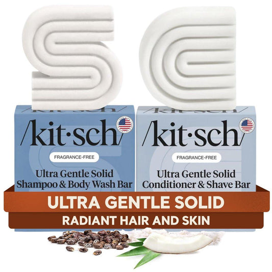 Kitsch 2-in-1 Ultra Sensitives Shampoo Bar & Duschgel + Conditioner Bar & Rasierseife – Duftfreie Seife für empfindliche Haut & Kopfhaut – Für gesundes, strahlendes Haar und Haut – 2er-Set
