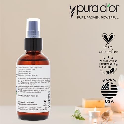 PURA D'OR 3,38 Unzen Squalanöl - 100 % reines & natürliches, nicht-GVO - Feuchtigkeitsspender für Gesicht, Haare und Körper - Vegan, tierversuchsfrei mit Anti-Aging-Vorteilen - Männer & Frauen - Reisegröße