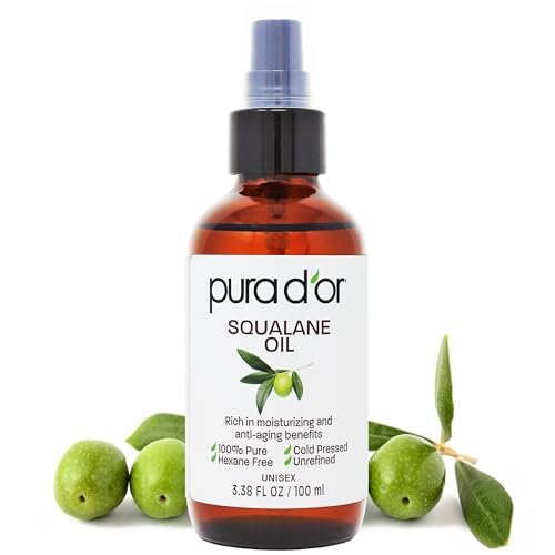 PURA D'OR 3,38 Unzen Squalanöl - 100 % reines & natürliches, nicht-GVO - Feuchtigkeitsspender für Gesicht, Haare und Körper - Vegan, tierversuchsfrei mit Anti-Aging-Vorteilen - Männer & Frauen - Reisegröße