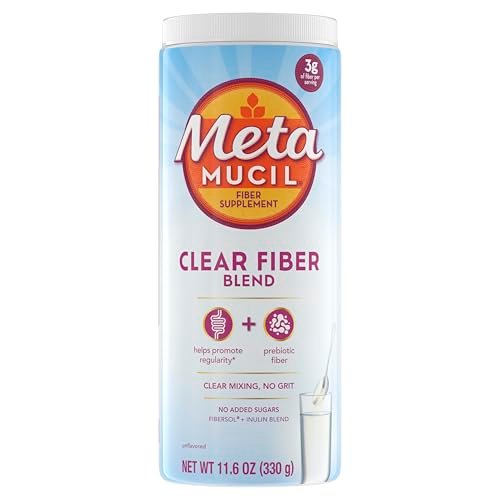 Metamucil Ballaststoffpräparat, unaromatisiertes klares Mischpulver, ohne Gries, ohne Zuckerzusatz, pflanzliches Präbiotikum für die tägliche Verdauungsgesundheit, 75 Teelöffel