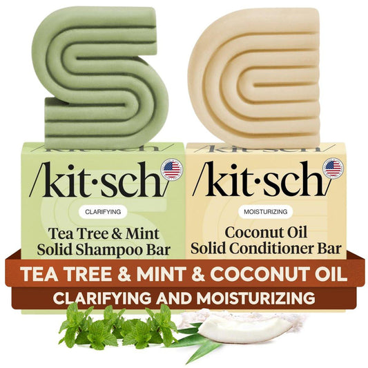 Kitsch Teebaum-Shampoo & Kokosöl-Conditioner Bar – Shampoo- und Conditioner-Set – Klärende Seife für fettiges Haar & tiefenwirksame Feuchtigkeitspflege – Paraben-, Silikon- & Sulfatfrei – Hergestellt in USA – 2er-Pack