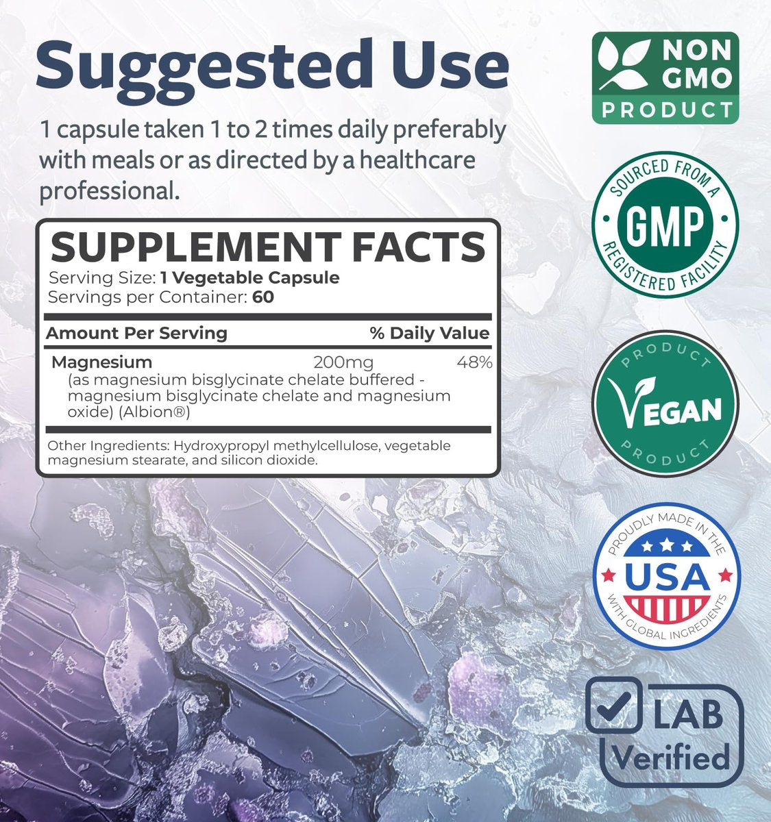 Hochabsorbierendes Magnesiumbisglycinat Kapseln – Klinisch validiertes, gepuffertes und chelatisiertes Magnesiumpräparat – 1 tägliche vegane Kapsel mit laborgeprüfter sanfter 200 mg Portion (2 Monate Vorrat)