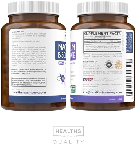 Hochabsorbierendes Magnesiumbisglycinat Kapseln – Klinisch validiertes, gepuffertes und chelatisiertes Magnesiumpräparat – 1 tägliche vegane Kapsel mit laborgeprüfter sanfter 200 mg Portion (2 Monate Vorrat)