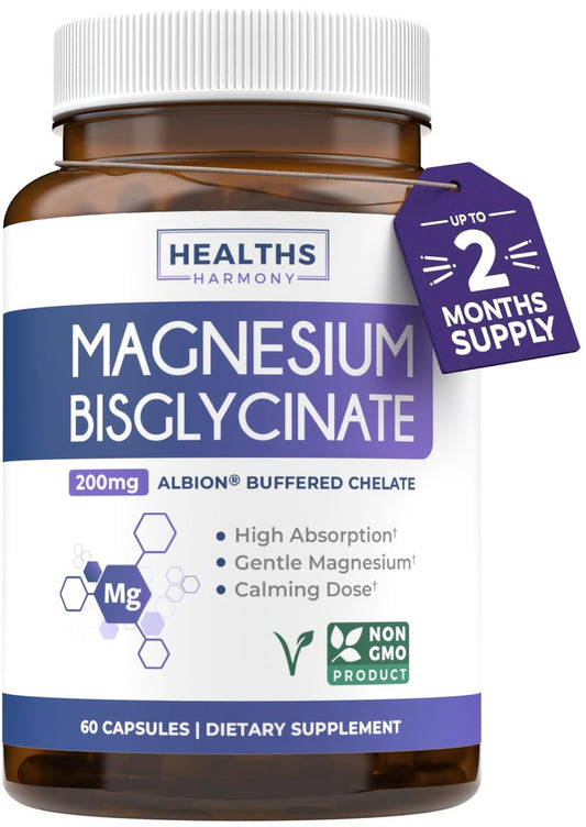Hochabsorbierendes Magnesiumbisglycinat Kapseln – Klinisch validiertes, gepuffertes und chelatisiertes Magnesiumpräparat – 1 tägliche vegane Kapsel mit laborgeprüfter sanfter 200 mg Portion (2 Monate Vorrat)