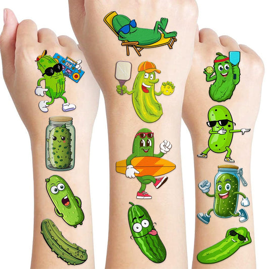 96 Stücke Lustige Gurken Temporäre Tattoos Aufkleber - Vorgeschnitten, Frucht-Gemüse Cooles Geburtstagsparty-Dekor, Geschenke für Jungen Mädchen, Schulbelohnung, Weihnachten