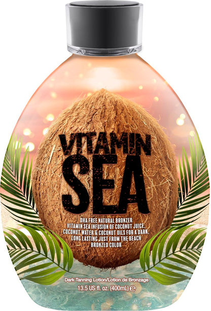 Vitamin Sea Natürliche Bräunungslotion mit Kokosöl, DHA-frei für empfindliche Haut, streifenfreier Bräunungsbeschleuniger 400 ml – sicher für Sonnenbänke