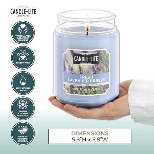 Candle-lite Duftkerze Fresh Lavender Breeze, 18 oz – 110 Stunden Brenndauer, Aromatherapie-Kerze aus den USA