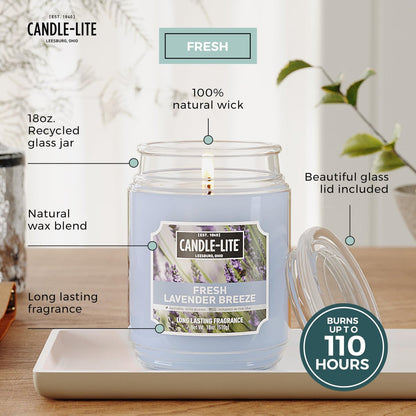 Candle-lite Duftkerze Fresh Lavender Breeze, 18 oz – 110 Stunden Brenndauer, Aromatherapie-Kerze aus den USA