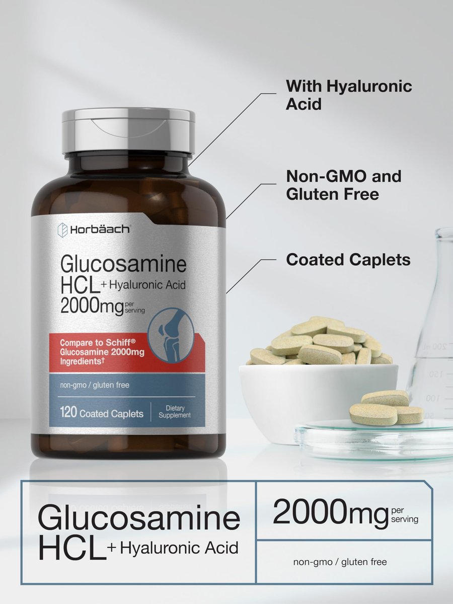 Horbäach Glucosamin HCL mit Hyaluronsäure 2000 mg - 120 magensaftresistente Tabletten, Non-GMO & Glutenfrei
