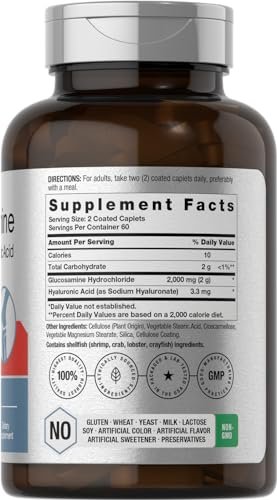 Horbäach Glucosamin HCL mit Hyaluronsäure 2000 mg - 120 magensaftresistente Tabletten, Non-GMO & Glutenfrei