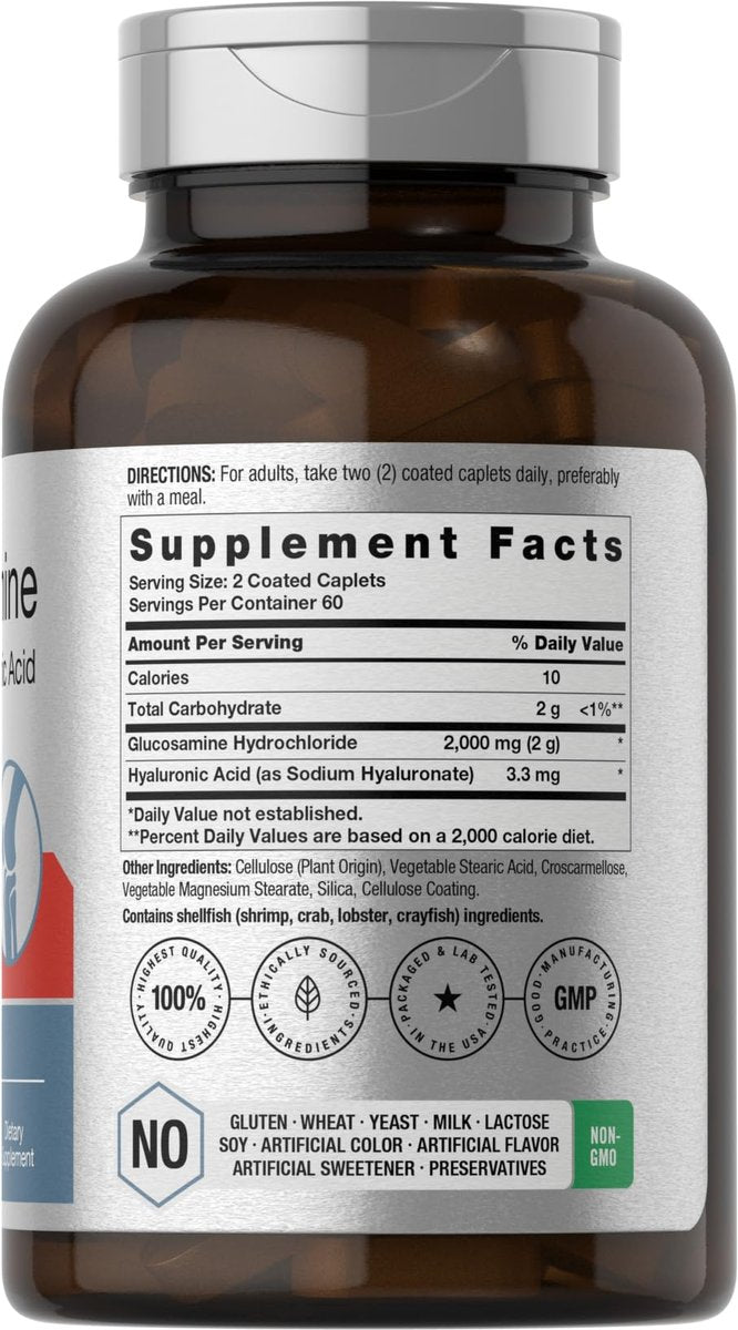 Horbäach Glucosamin HCL mit Hyaluronsäure 2000 mg - 120 magensaftresistente Tabletten, Non-GMO & Glutenfrei