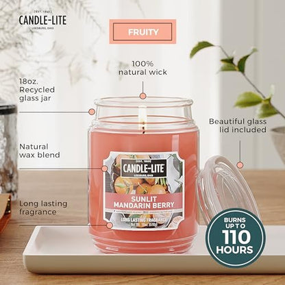 Candle-lite Duftkerzen, Sunlit Mandarin Berry, 18 oz Glas, Stolz in den USA gegossen, Aromatherapie-Kerze, Einzeldocht mit 110 Stunden Brenndauer, Perfekt für eine erfrischende Atmosphäre