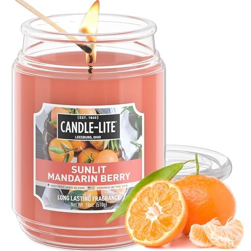 Candle-lite Duftkerzen, Sunlit Mandarin Berry, 18 oz Glas, Stolz in den USA gegossen, Aromatherapie-Kerze, Einzeldocht mit 110 Stunden Brenndauer, Perfekt für eine erfrischende Atmosphäre