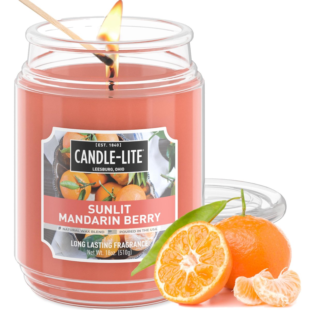 Candle-lite Duftkerzen, Sunlit Mandarin Berry, 18 oz Glas, Stolz in den USA gegossen, Aromatherapie-Kerze, Einzeldocht mit 110 Stunden Brenndauer, Perfekt für eine erfrischende Atmosphäre
