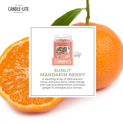 Candle-lite Duftkerzen, Sunlit Mandarin Berry, 18 oz Glas, Stolz in den USA gegossen, Aromatherapie-Kerze, Einzeldocht mit 110 Stunden Brenndauer, Perfekt für eine erfrischende Atmosphäre