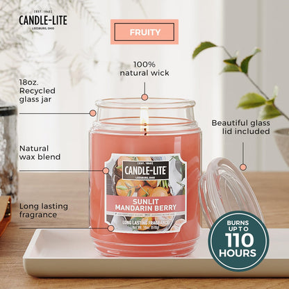 Candle-lite Duftkerzen, Sunlit Mandarin Berry, 18 oz Glas, Stolz in den USA gegossen, Aromatherapie-Kerze, Einzeldocht mit 110 Stunden Brenndauer, Perfekt für eine erfrischende Atmosphäre
