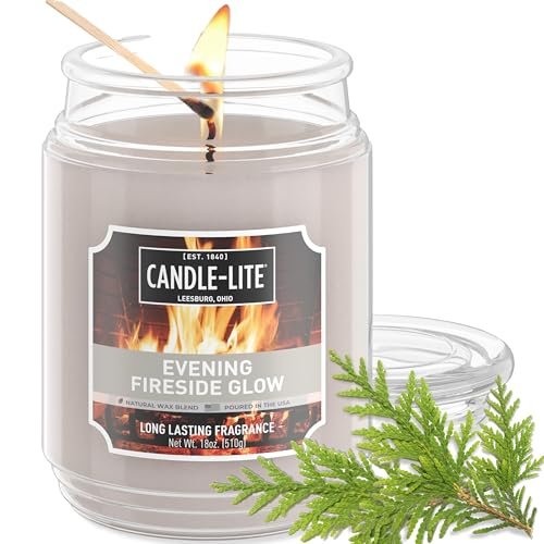 Candle-lite Herbst-Duftkerze „Evening Fireside Glow“ – 18 oz Glas, 110 Stunden Brenndauer, Aromatherapie-Kerze, handgegossen in den USA