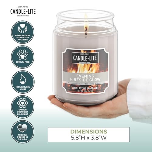 Candle-lite Herbst-Duftkerze „Evening Fireside Glow“ – 18 oz Glas, 110 Stunden Brenndauer, Aromatherapie-Kerze, handgegossen in den USA