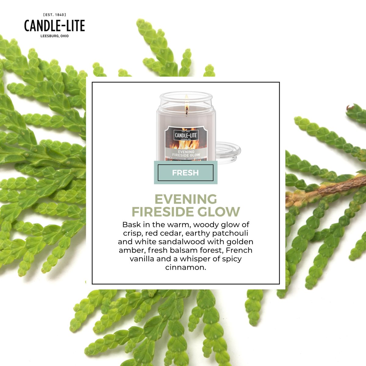 Candle-lite Herbst-Duftkerze „Evening Fireside Glow“ – 18 oz Glas, 110 Stunden Brenndauer, Aromatherapie-Kerze, handgegossen in den USA