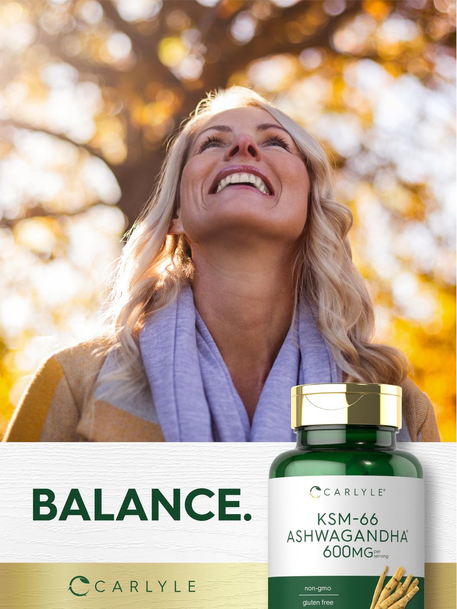 Carlyle KSM-66 Ashwagandha Wurzelextrakt 600 mg | 120 vegane Tabletten | Nahrungsergänzung mit L-Theanin | Nicht-GVO, glutenfrei