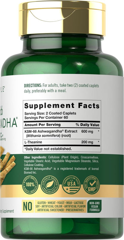 Carlyle KSM-66 Ashwagandha Wurzelextrakt 600 mg | 120 vegane Tabletten | Nahrungsergänzung mit L-Theanin | Nicht-GVO, glutenfrei